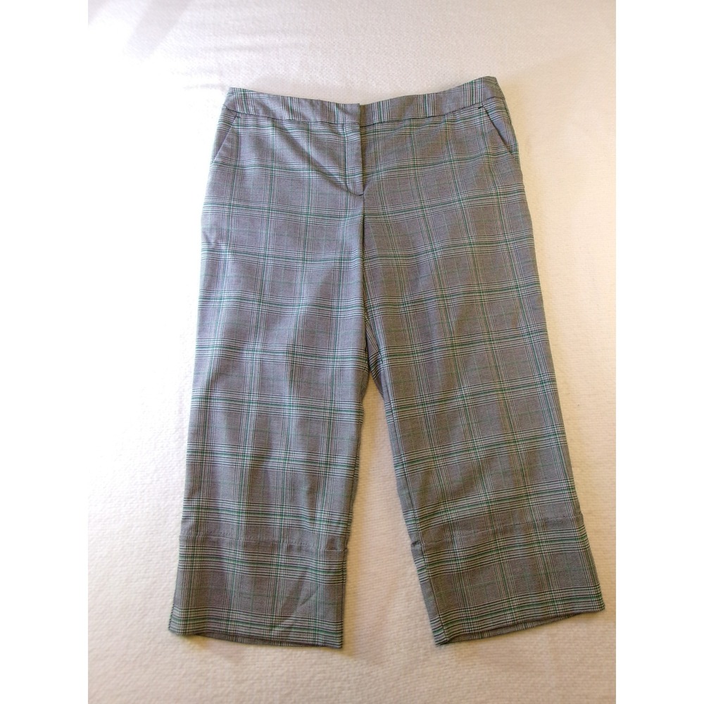 Worthington Womens Gray Green Plaid Cropped Wide Leg Dress Pants Size 18